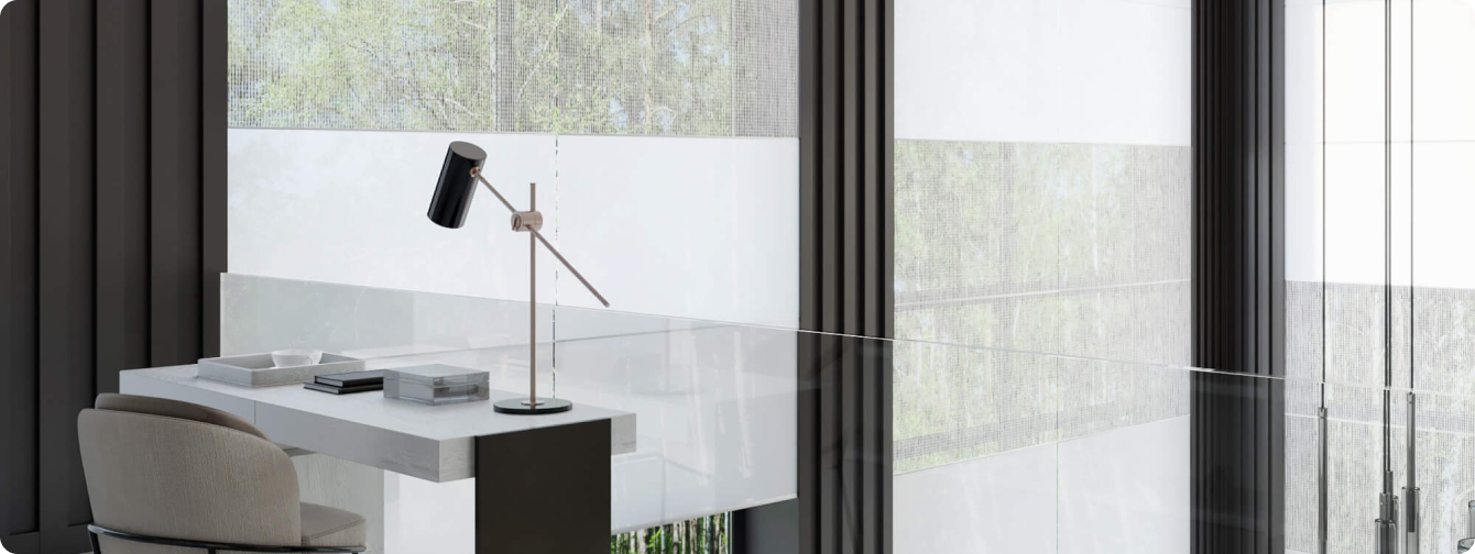 Washi window covering detail in a contemporary room