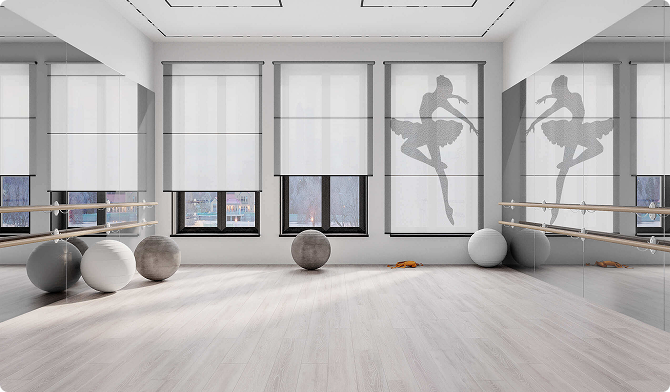 Rollo with ballerina silhouettes in a dance studio